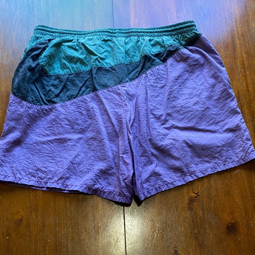Vintage Nike Mesh Shorts in Purple and Teal Size L
